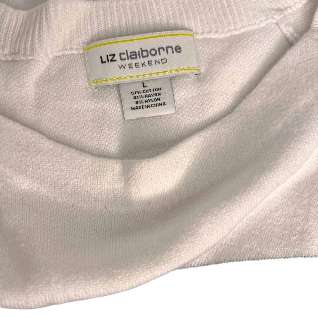Liz Claiborne Lizsport Pullover Sweater Women's Size Large Knit Black White - Image 3