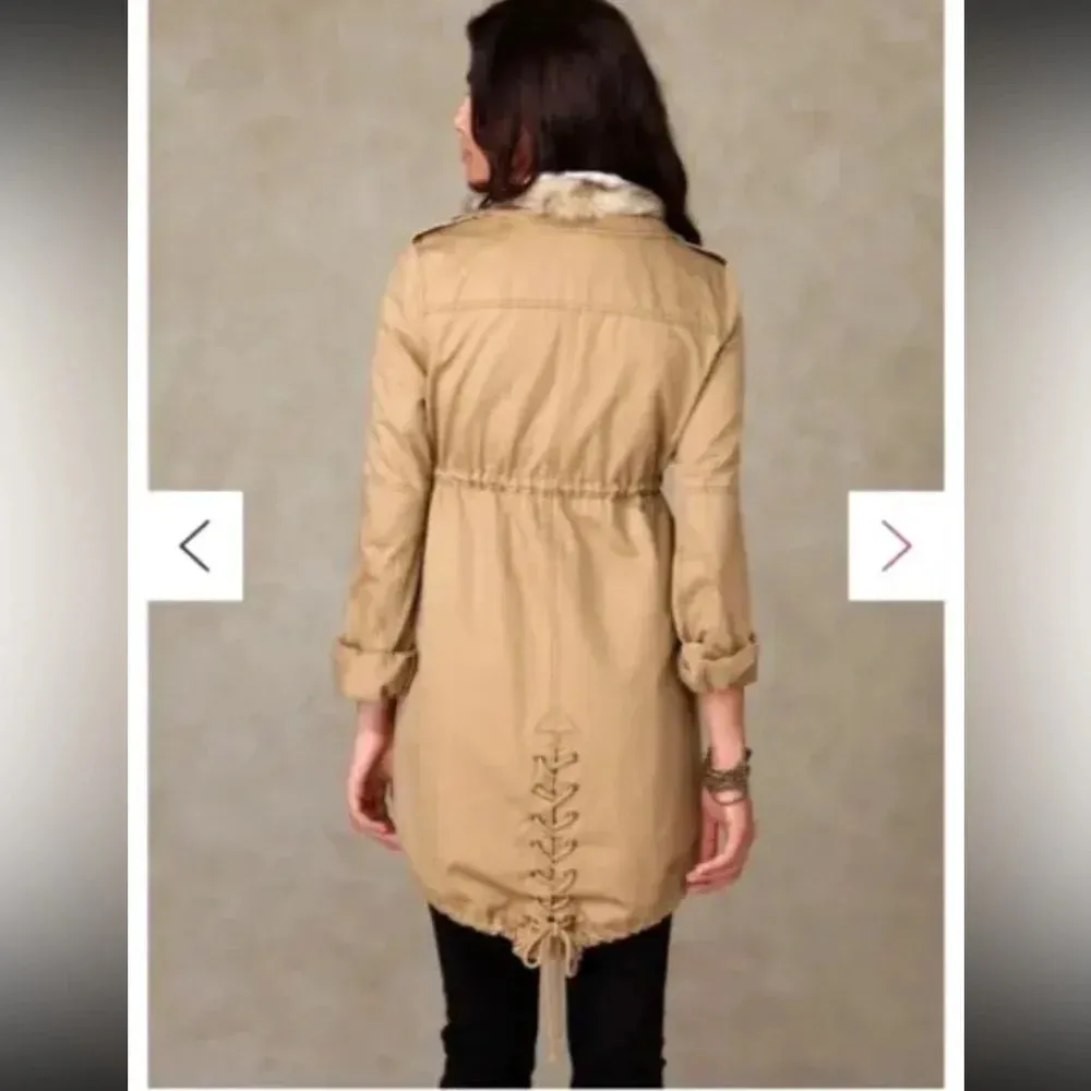 Free People We The Free Boho Field Parka Fur Trim Utility Jacket in Khaki barn - Image 15