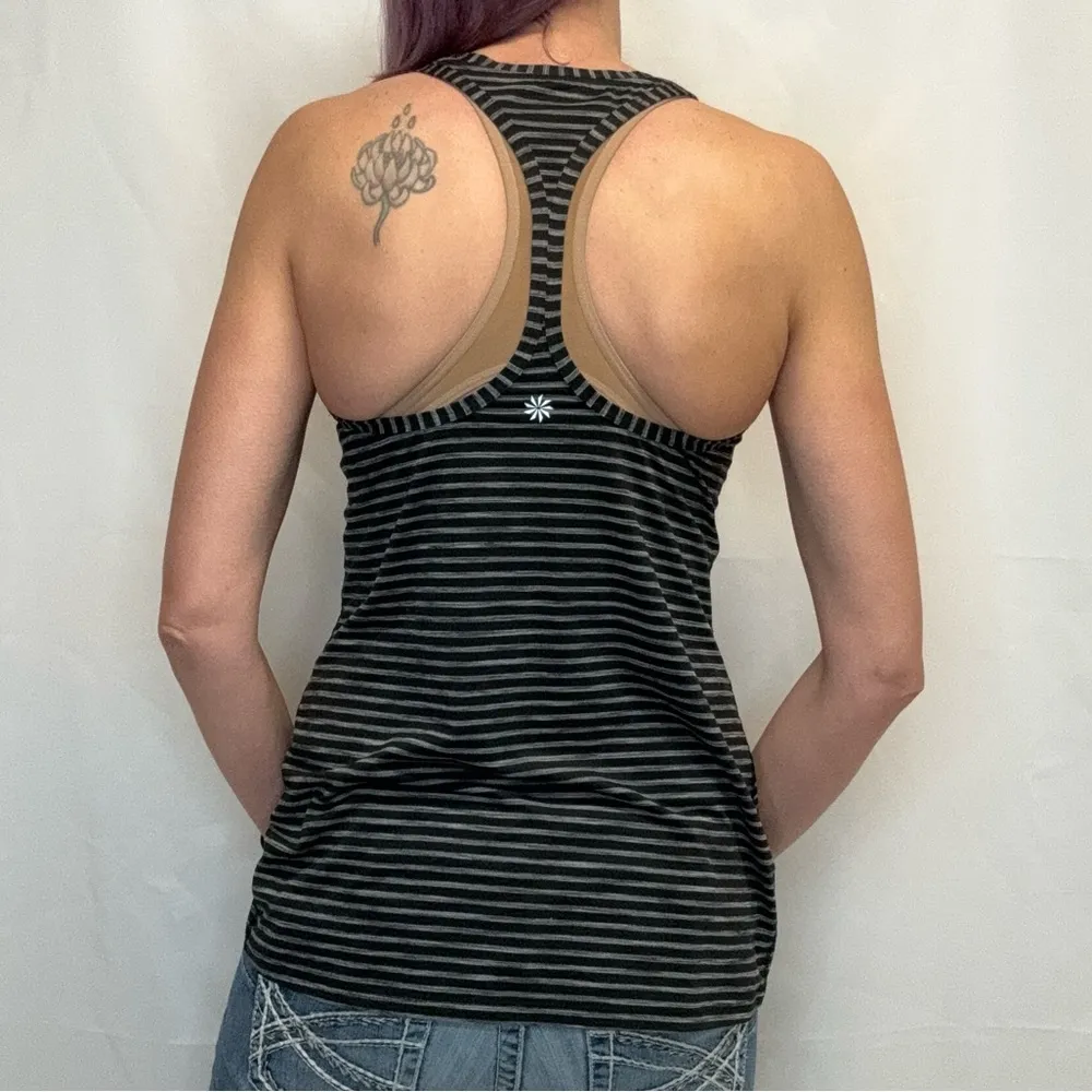 Athleta Women's Striped Racerback Athletic Tank Top Black White Gray S SM Small - Image 2