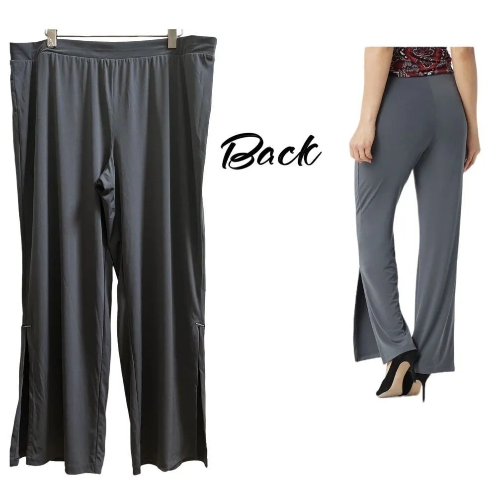 Susan Graver Gray Pull On Liquid Knit Split Leg Pant XL Petite Style A378586 - Image 4