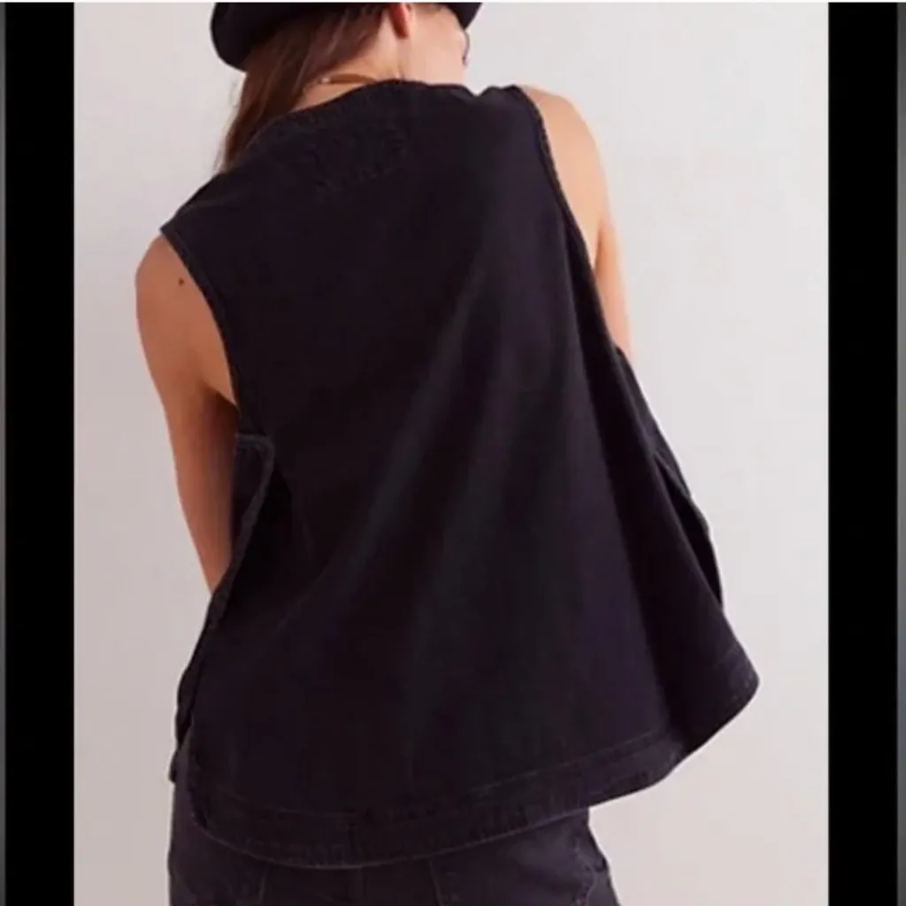 Free People NWT We the Free Black Denim Southside Vest in Washed Black - xs - Image 2