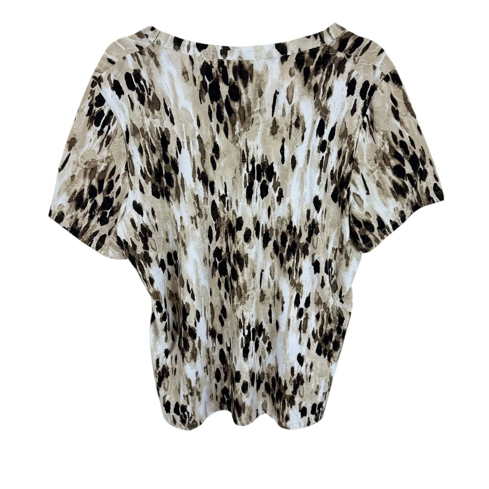 JM Collection Neutral Color Square Neck Short Sleeve Stretchy Blouse Size 1X - Image 2