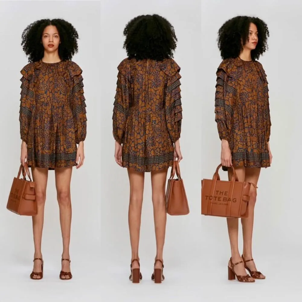 ULLA JOHNSON Emilia floral Mini Dress Silk Size Small Long Sleeve Small - Image 6