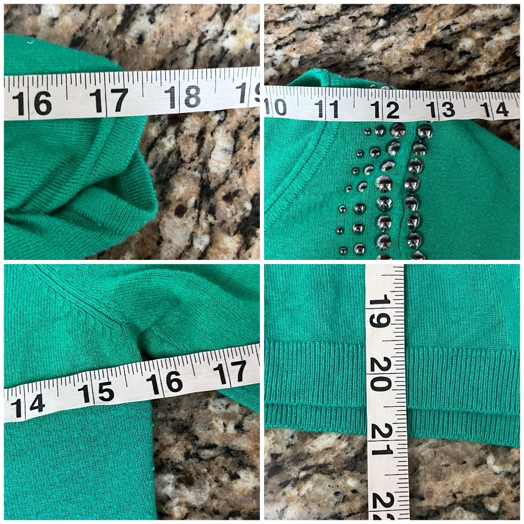 Y2K Express Kelly Green Studded Sweater Top S Preppy Coastal Beach Forest Fairy - Image 6
