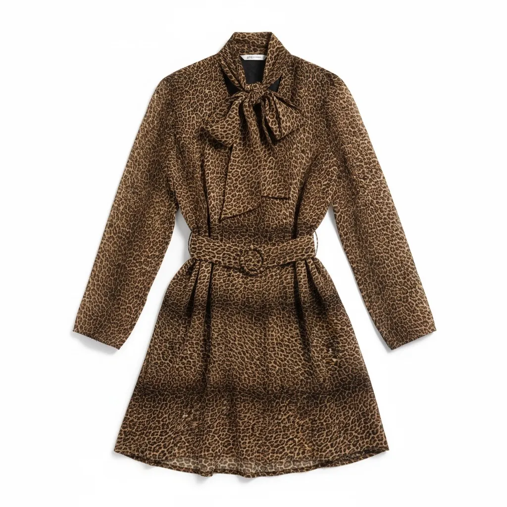 Zara brown and black leopard print tie-neck mini dress In XS - Image 2