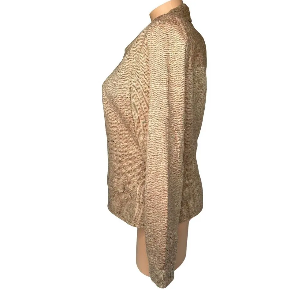 Womens Christopher & Banks Tan Herringbone Zip Front Lined Jacket w/Specks Sz M - Image 5