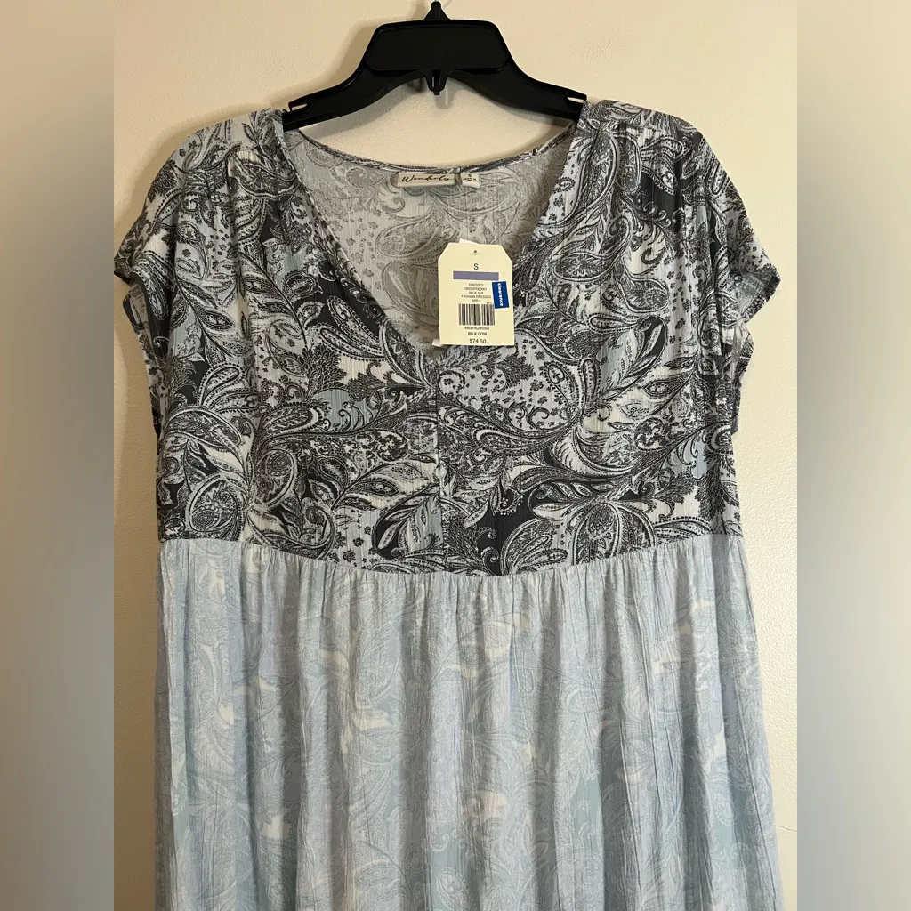 Wonderly  Tiered Blue Paisley Maxi Dress‎ Small boho - Image 5