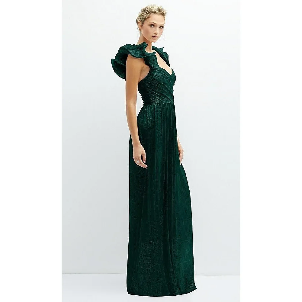 After Six Dramatic Ruffle Edge Convertible Strap Metallic Pleated Maxi Dress - Image 10