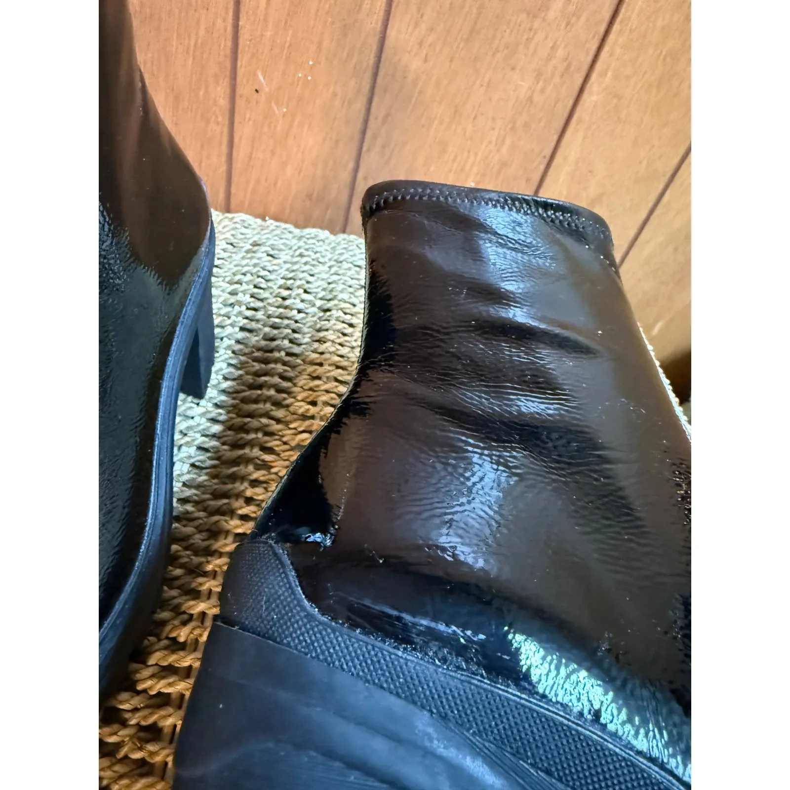 D’amelio Womens 8.5 Black Faux Patent Leather Chunky Chelsea Boots Zipper Grunge - Image 7