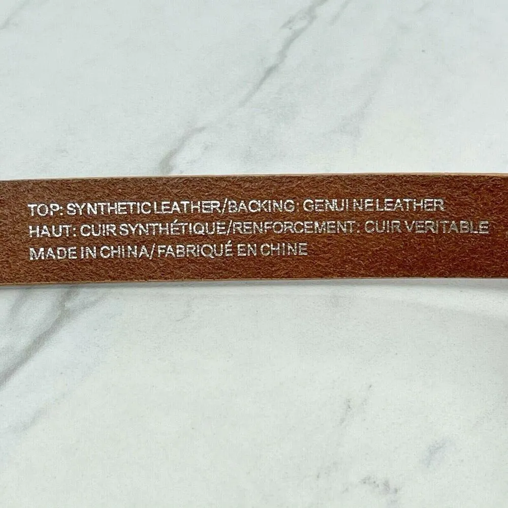 Express Tan Leather Lined Belt Glossy Finish Mint Hardware Medium (M) ✨ - Image 6