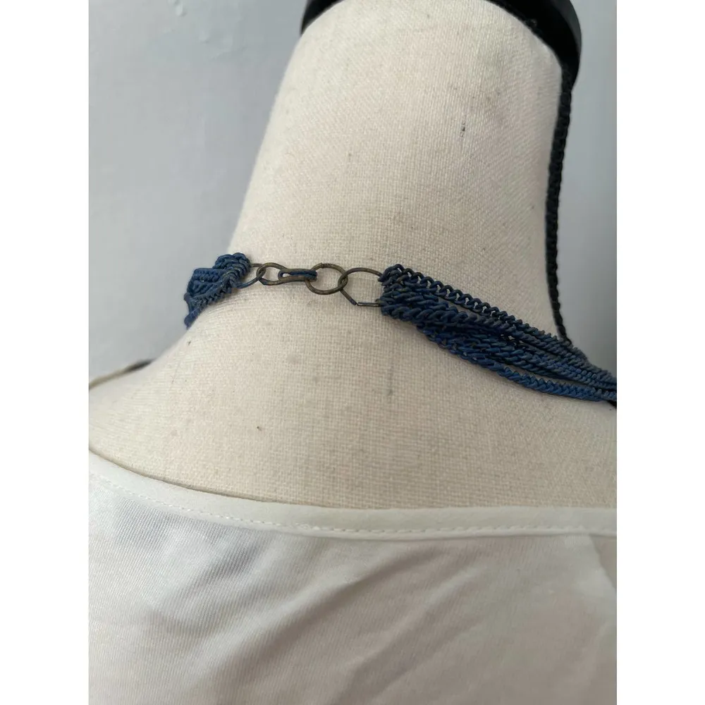 Vintage Blue Beads W Gold Accents and Multi Strand Chain Matinee Necklace GUC Size 18 - Image 6