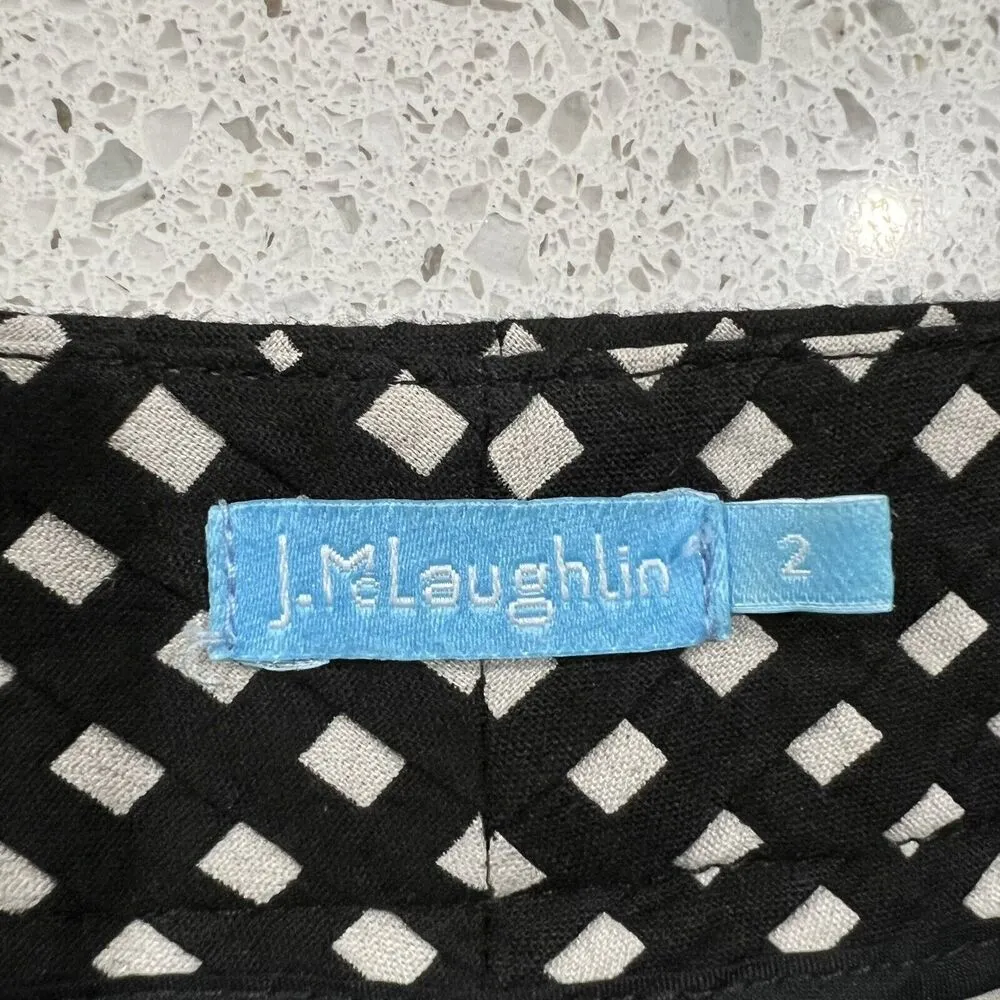 J. McLaughlin Size 2 Dress Pants Black Cosmo Gingham Flat Front Straight Leg - Image 3