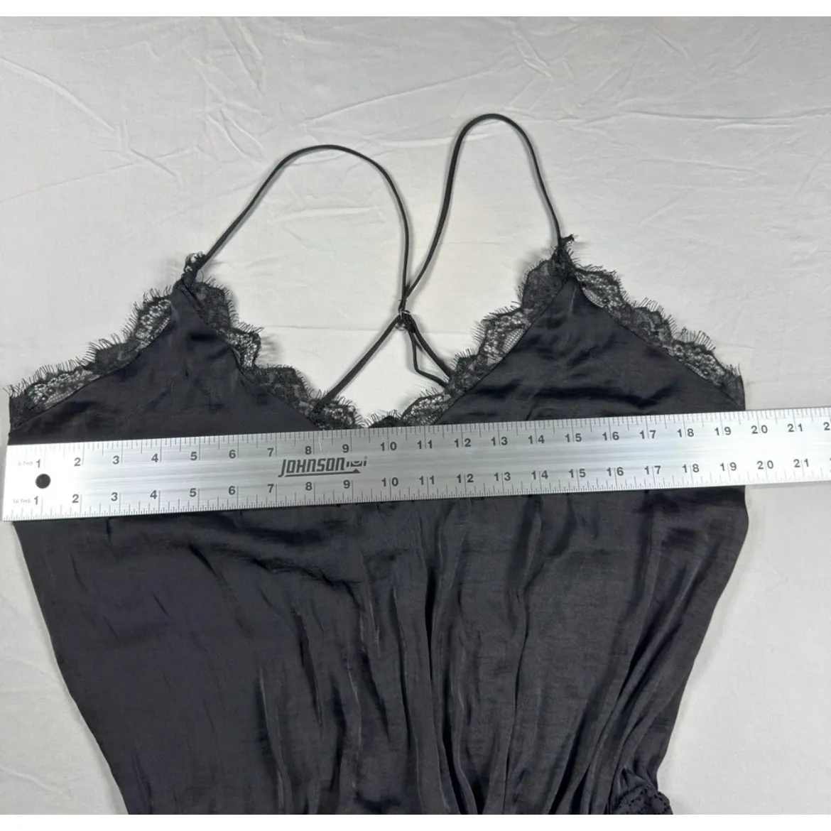 Free People Black Lace Trim Satin Cami Bodysuit Lingerie - Image 3