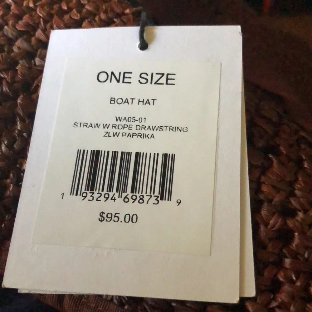 NWT Onia Raffia Boat Hat Straw Rope Drawstring Tie Under Chin Paprika Purple Red - Image 5