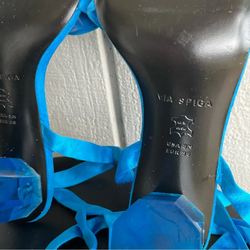 Via Spiga NWOB Nova Ankle Wrap Block Heel Sandal In Azure Blue Suede Size 8 - Image 8