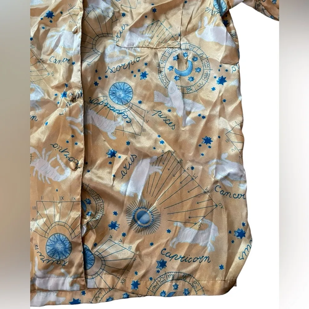 Intimate Essentials Y2K Gold Zodiac Astrology Stars Moon Sun Galaxy Pajama Shirt - Image 3