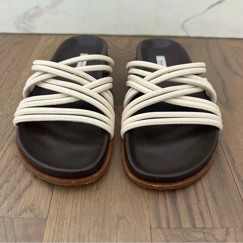 Emme Parsons Evvie Strappy Flat Slide Sandals in Cream and Brown Size 37 / 7 - Image 3