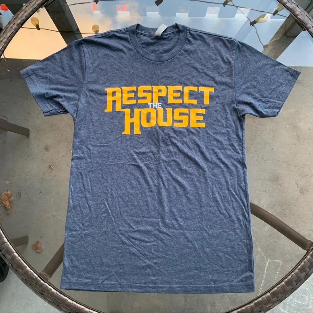 Respect the House Big Font T-Shirt in Blue/Yellow - Small, Short Sleeve, Crew - Image 8