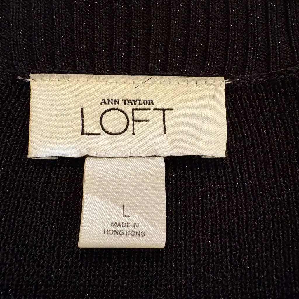 Ann Taylor Loft Women's Black Sparkle Surplice Style Long Sleeve Sweater size L - Image 4