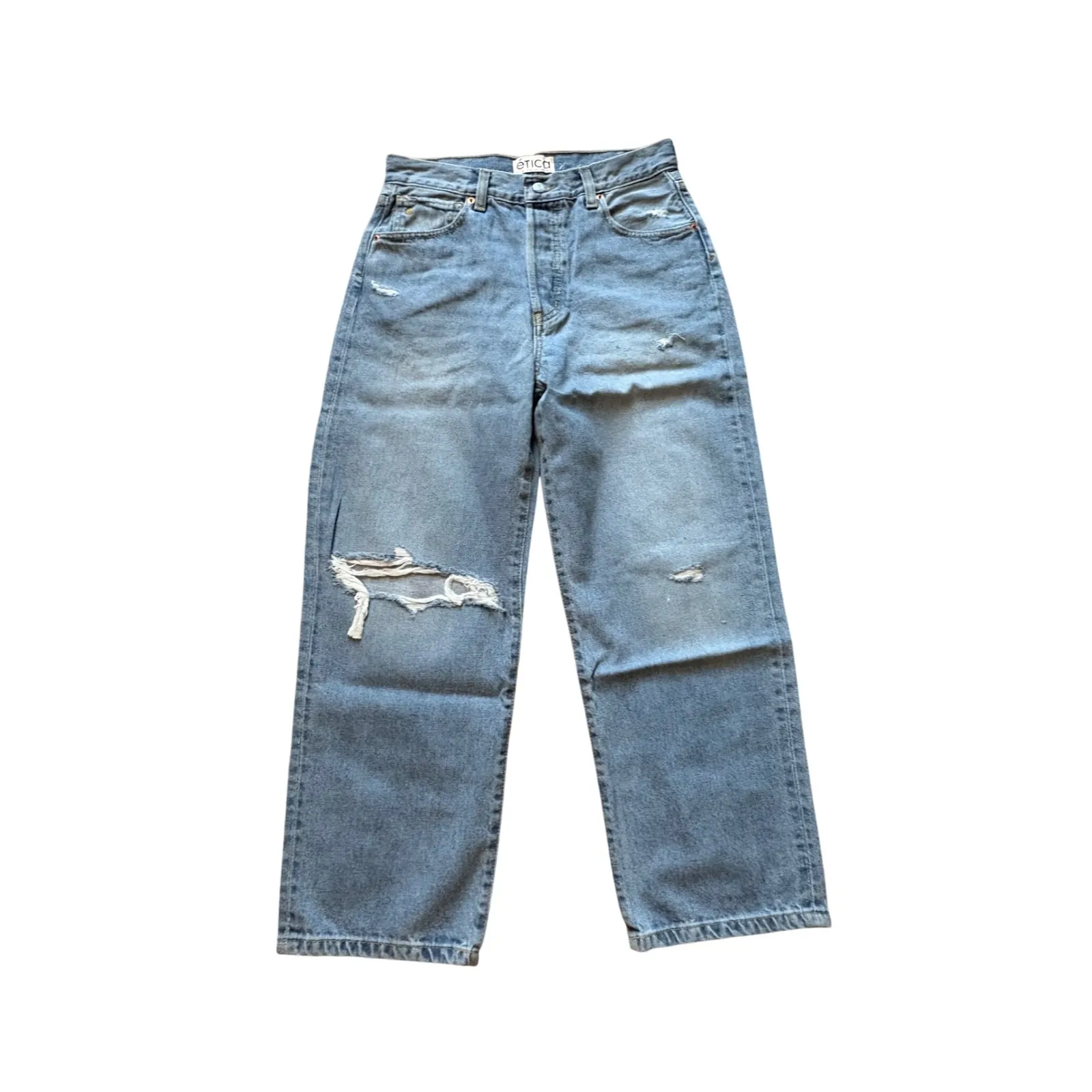 Etica Denim Altin Loose Crop Jeans Ithaca Ripped Distressed High‎ Waist Size 26 Blue - Image 3