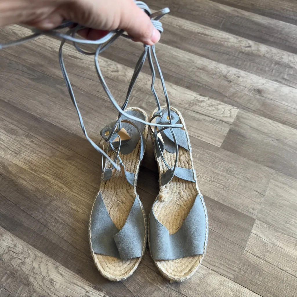 NWT Anthropologie Romena Espadrille Blue Suede Wedges Sandals 40 - Image 2