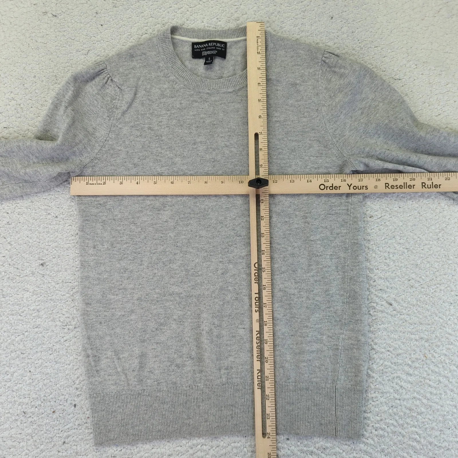 Banana Republic Womens Gray Puff Sleeve Crewneck Sweater Fine Italian Yarn Small - Image 6