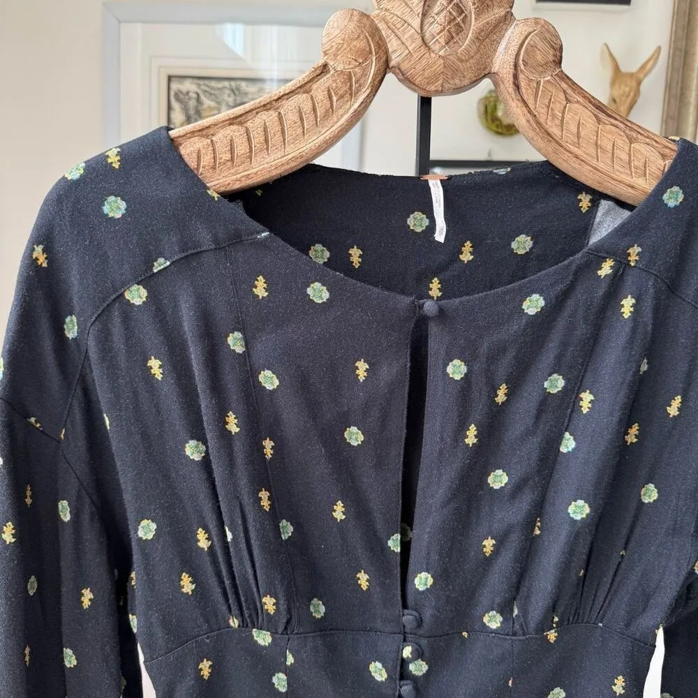 Free People Women’s Romper Love Grows Keyhole Black Combo XS - Image 3