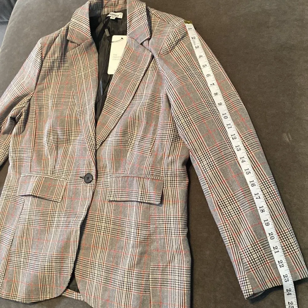 Women’s Oversized Casual Notched Lapel Jacket One Button Plaid Size M NWT Size M - Image 7