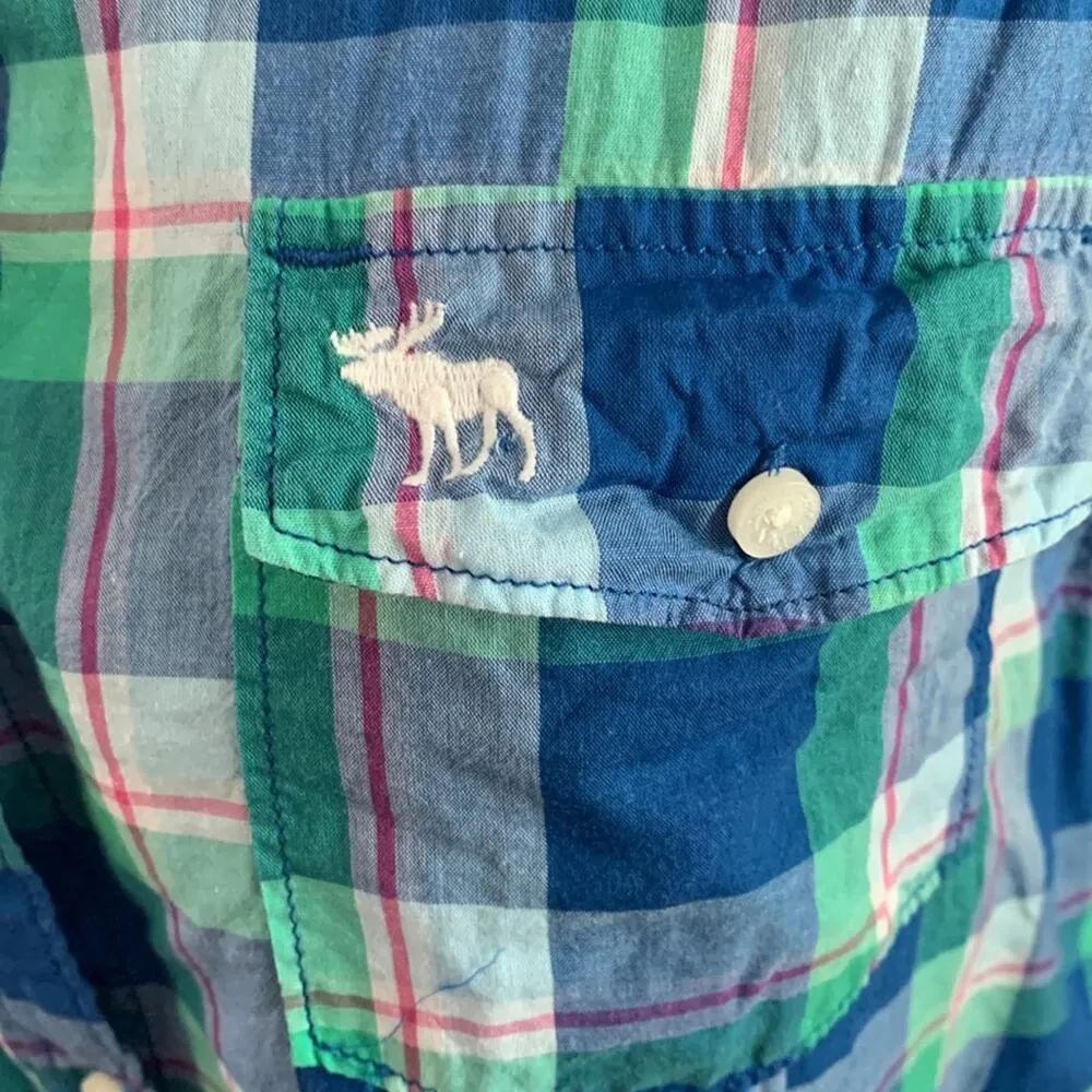 Abercrombie & Fitch Blue Green Plaid Sleeveless Button Up Tunic Tank Top - M - Image 4