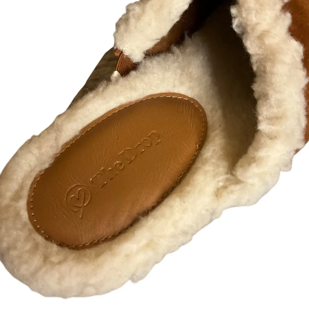 The Drop Tan Faux Shearling Clog Mules Wooden Heels & Metal Stud Accents Size 11 Brown - Image 3