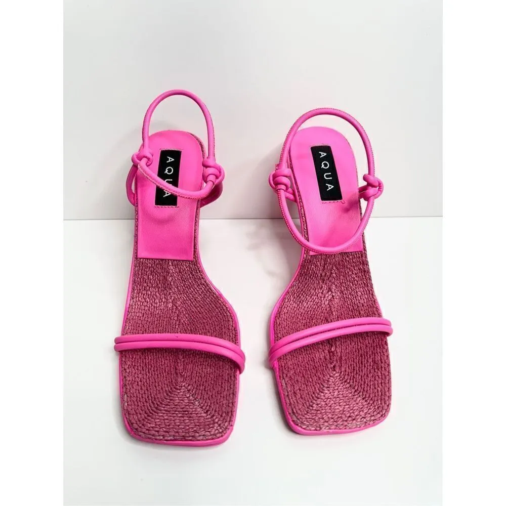 AQUA Sandals Womens Size 8 Square Toe Pink Raffia Detail Slip On Heel NEW - Image 3