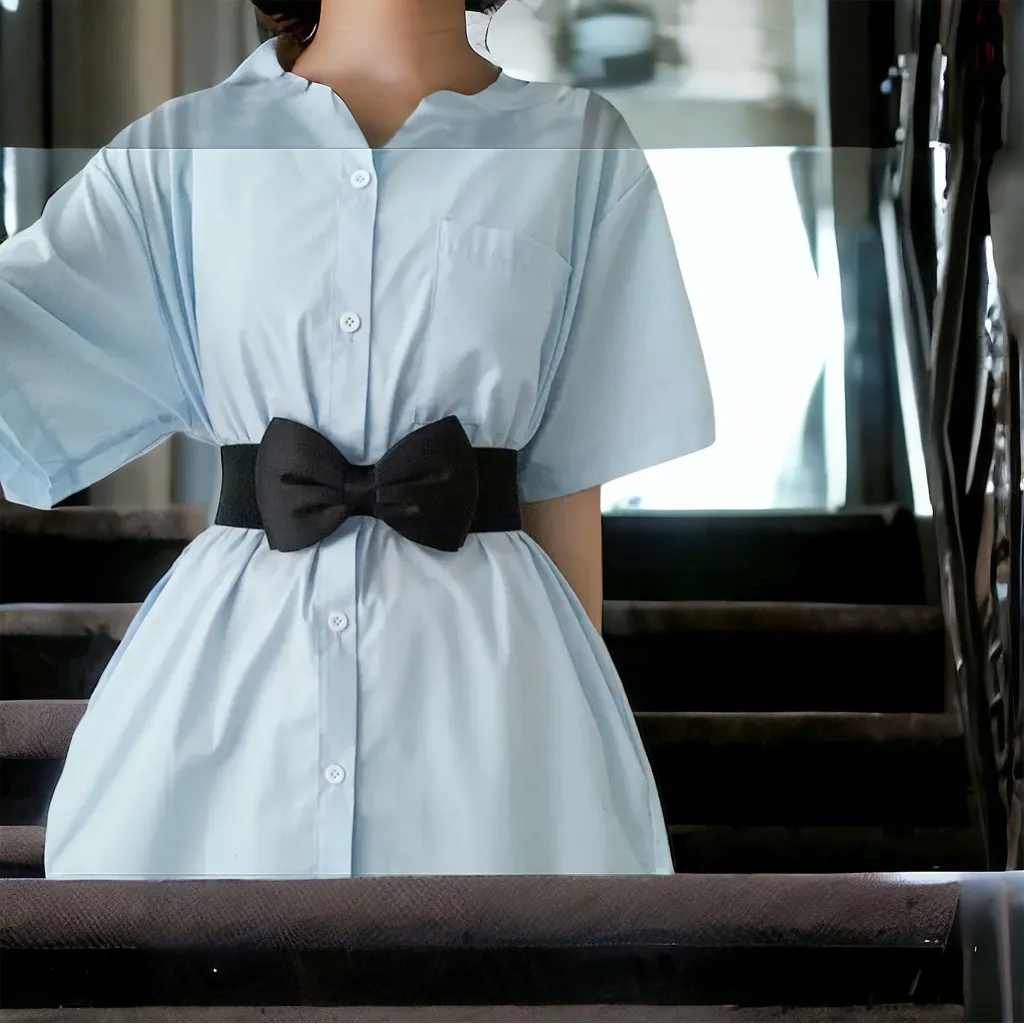 1pc Fashionable Elastic Wide Bowknot Waistband‎ Decorative Belt Size XS Black - Image 6