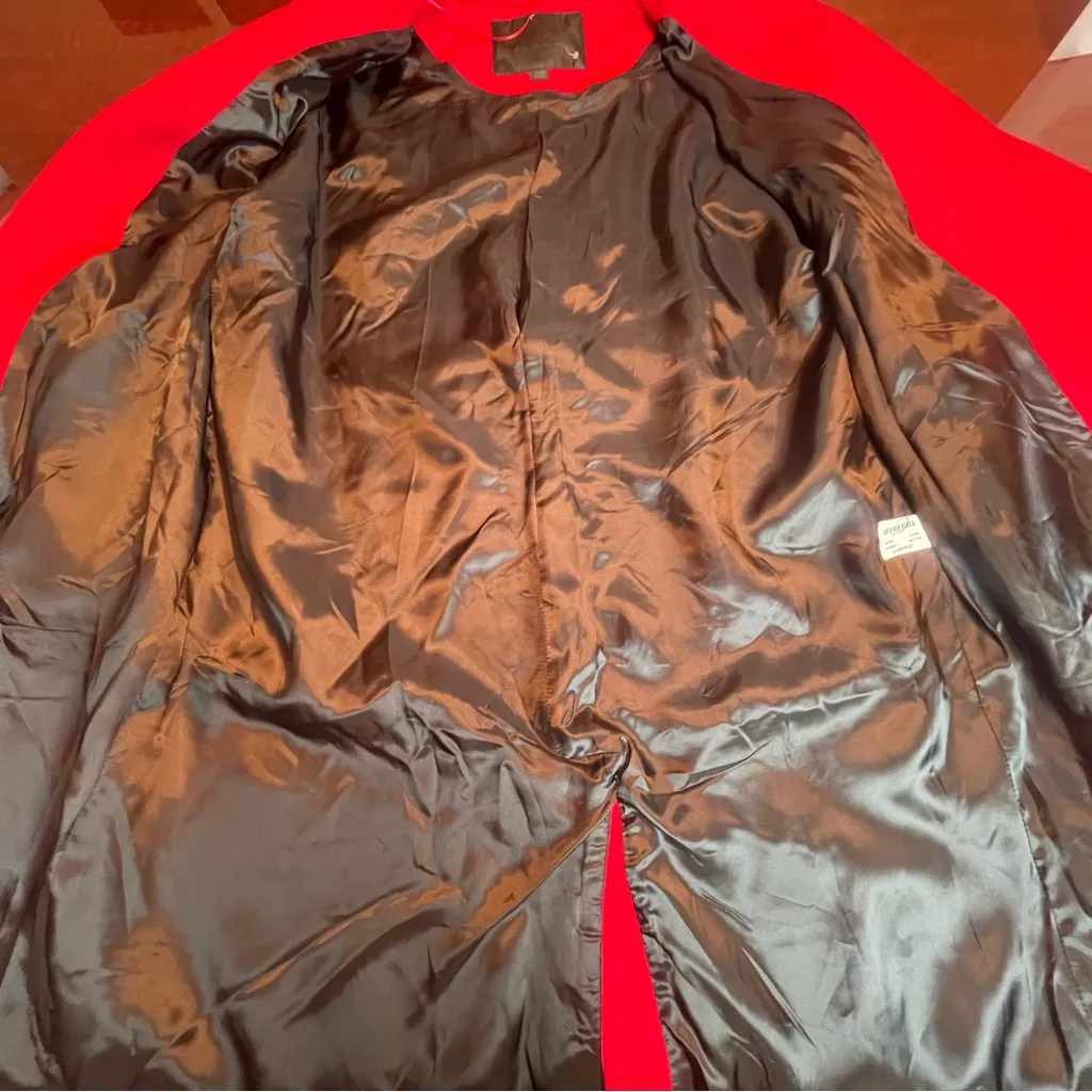 ZARA Red Mantego Wool Blend Midi Statement Coat A-Line Sz XLarge - Image 13