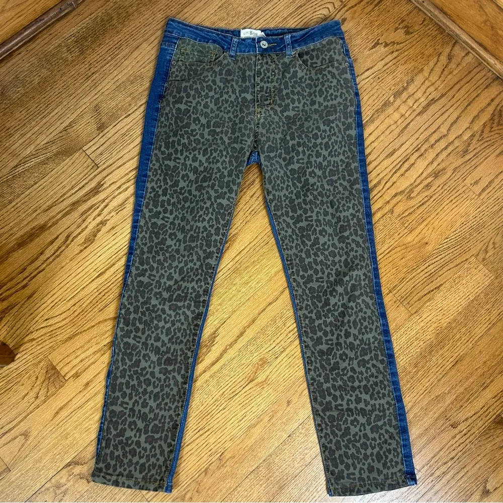 UMGEE | Leopard Print Olive Green Denim Skinny Jeans Size 5 - Image 5