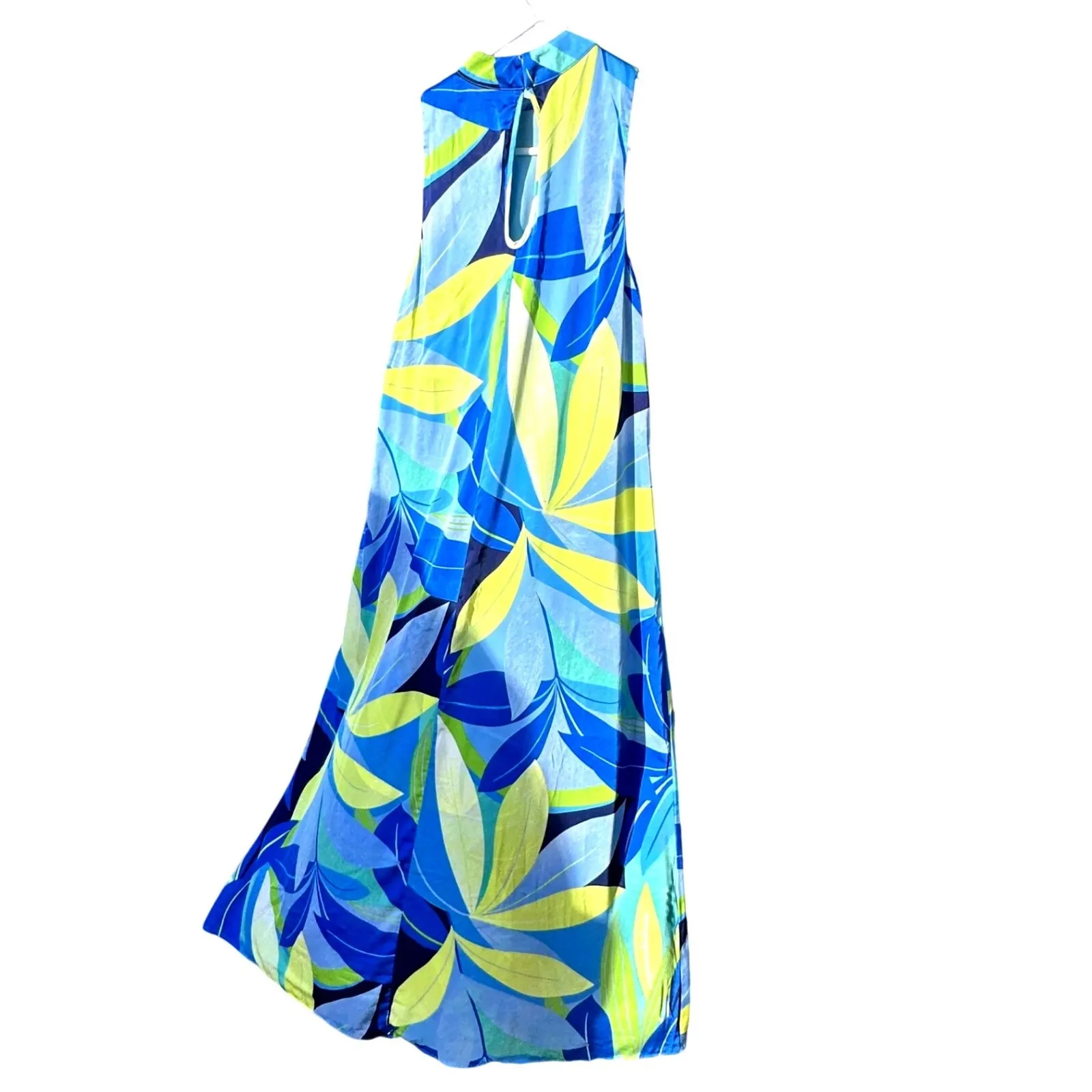 Nicole Miller New York Sleeveless Maxi Dress Tropical Floral Print Blue Yellow M Size M - Image 3