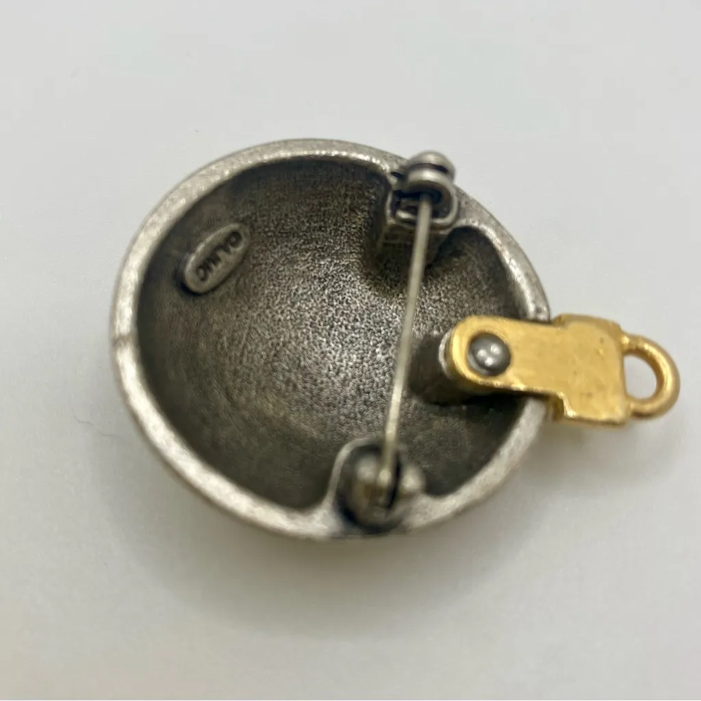 Signed AJMC Pewter Christmas Ornament Brooch with Red Hearts & Quote Gold - Image 4