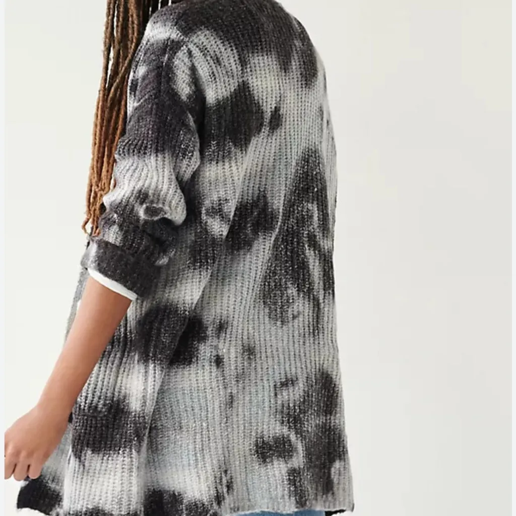 Anthropologie Avalon XL Black gray TieDye Chunky Knit Open Front Boho Cardigan - Image 3