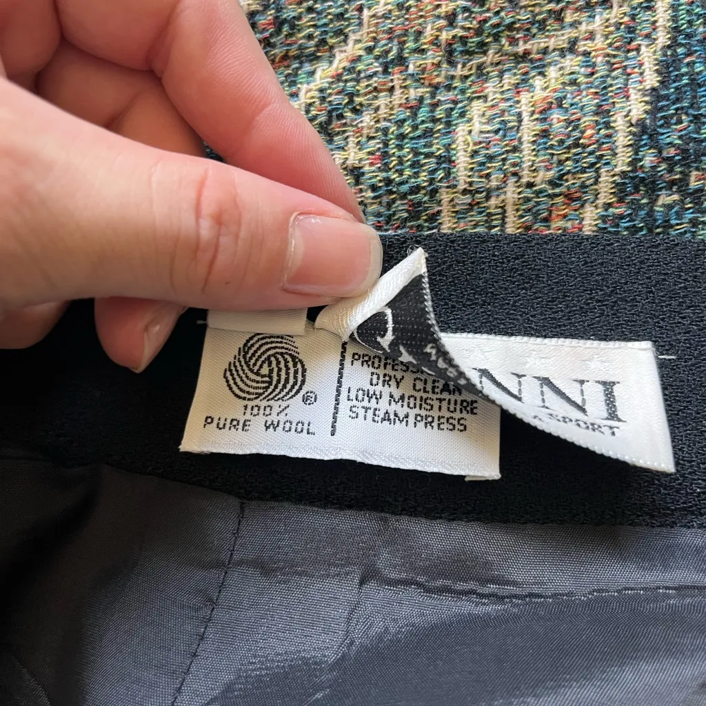 Vintage Gianni Sport Black Wool Midi Pencil Skirt 10 Minimalist Preppy Office - Image 14