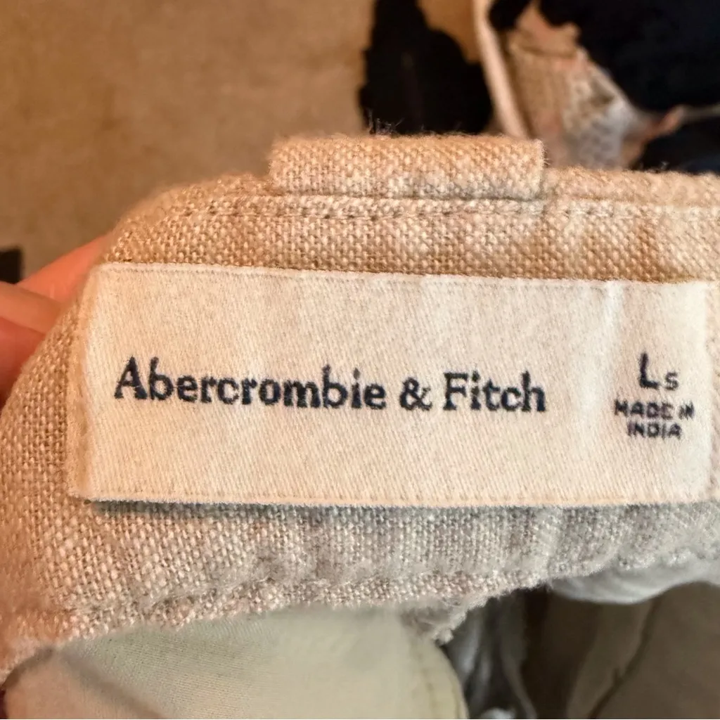 Abercrombie &‎ Fitch Linen-Blend Tailored Ultra Wide-Leg Cargo Size Large Beige - Image 9