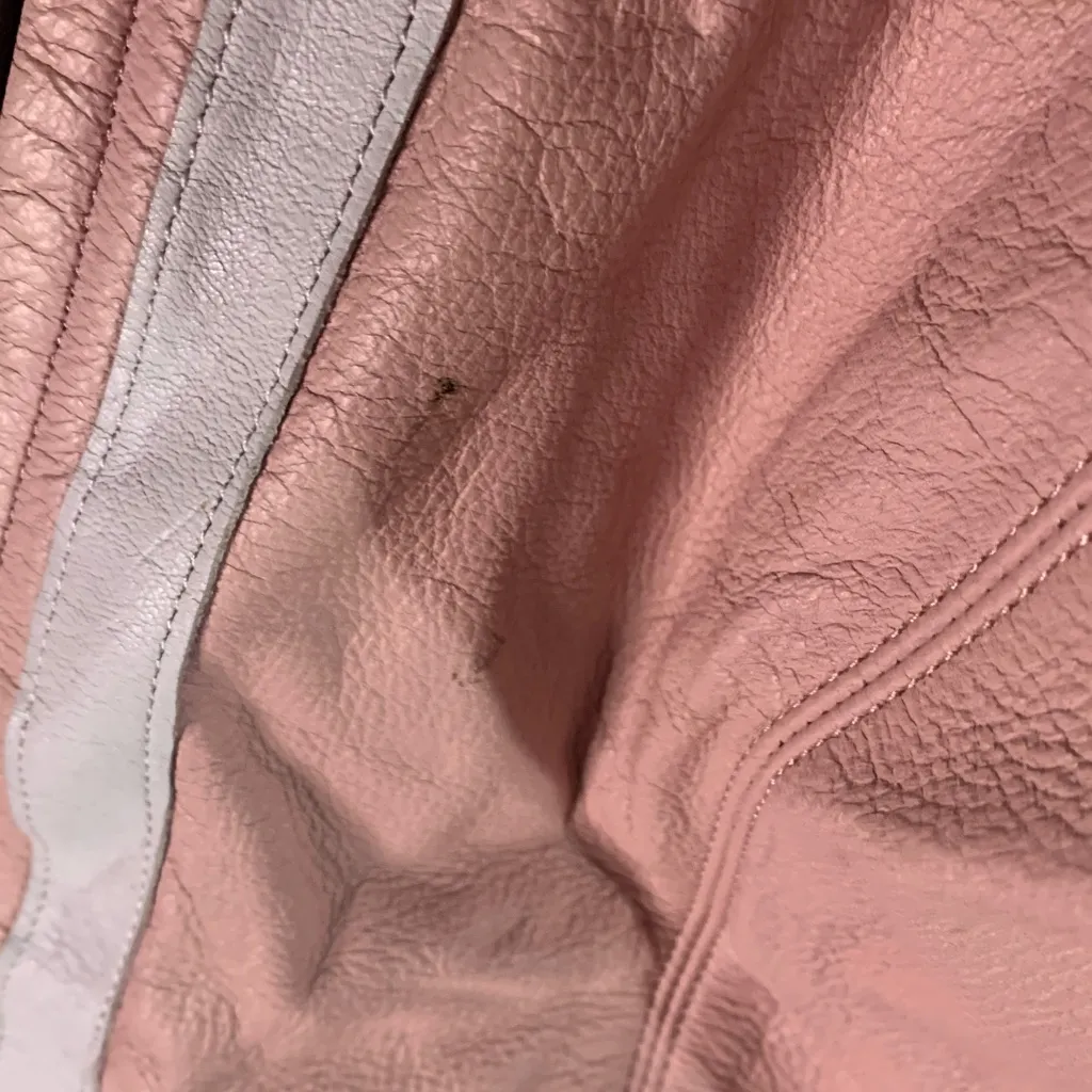 Power Strip Pink and White Leather Motorcycle Chaps Size S - Image 5