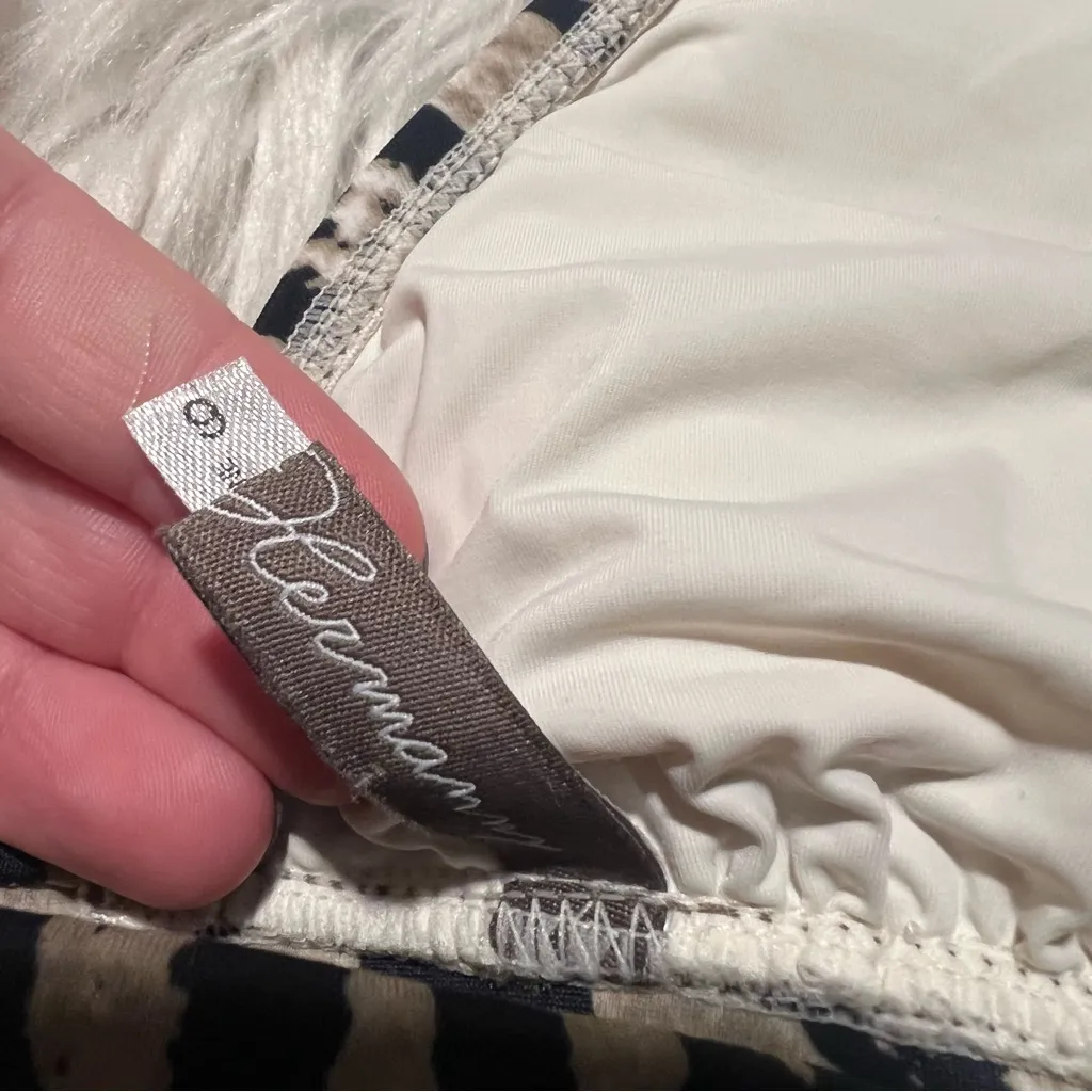 Hermanny Bikini Top Beige Black Zebra Print Sequins 6 Tan - Image 5