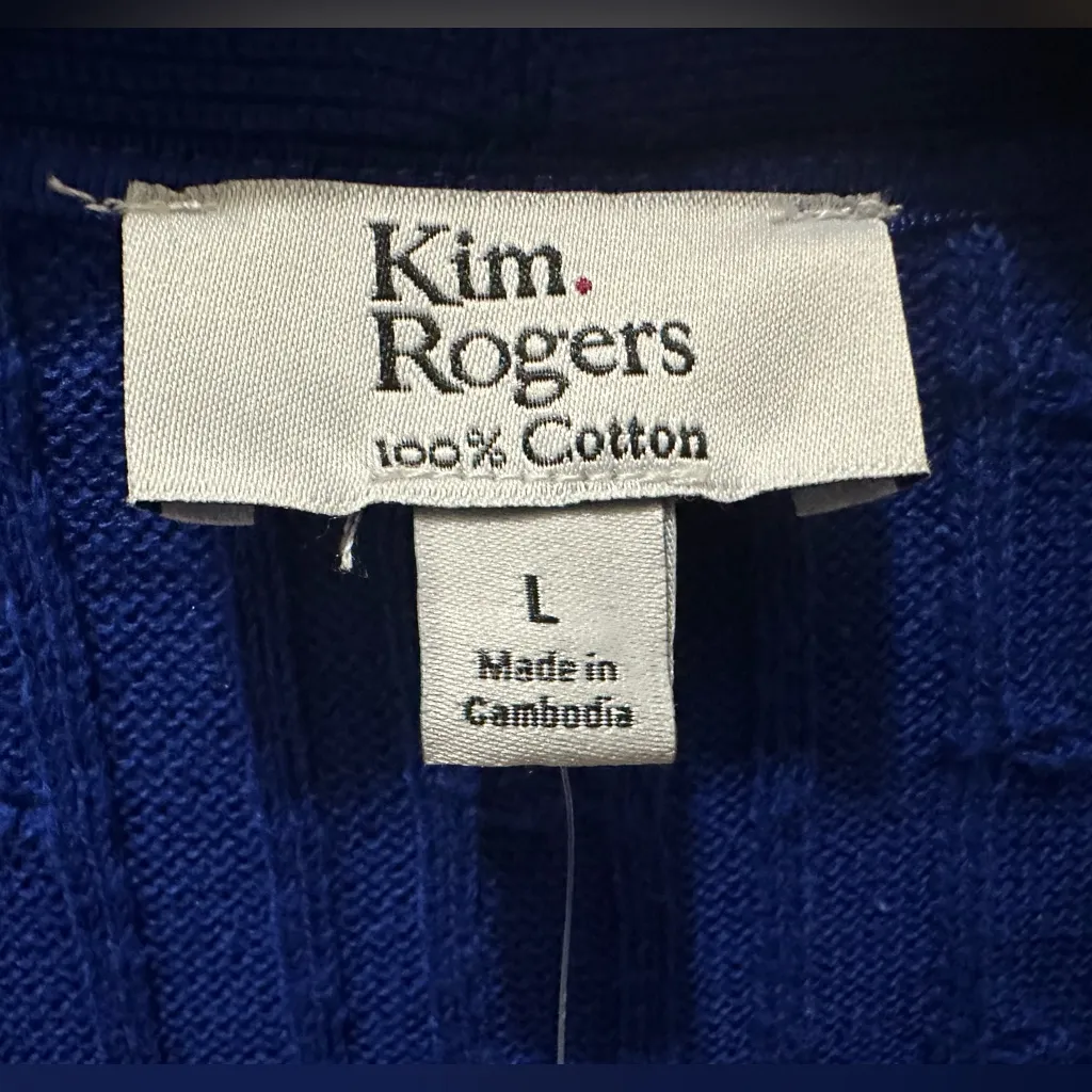 Kim Rogers royal delta blue cable knit 100% cotton sweater cardigan L Large NEW - Image 3