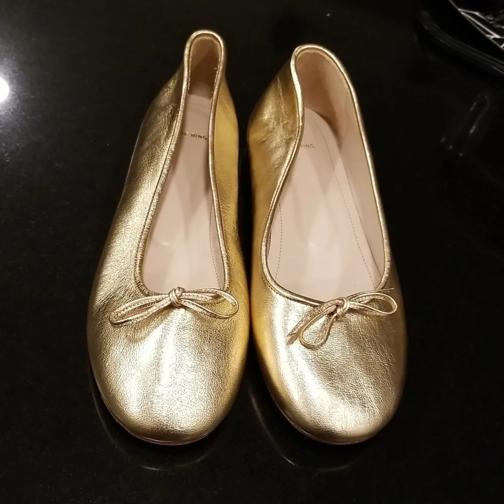 💕ANINE BING💕 Ballerinas ~ Leather Ballerina Flats Gold 39 NWOT - Image 6