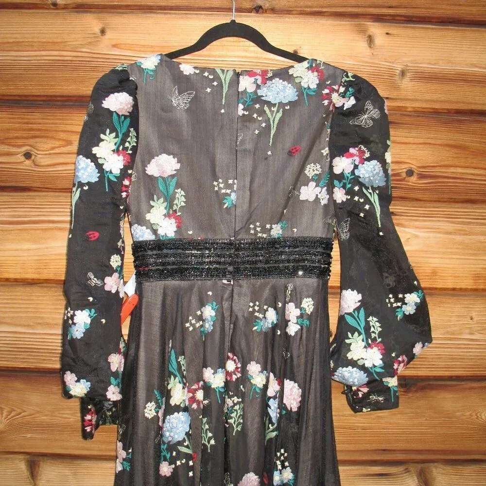 NWOT Mac Duggal 79361 EMBROIDERED BISHOP SLEEVE V NECK FLOWY GOWN Black Size 4 - Image 12