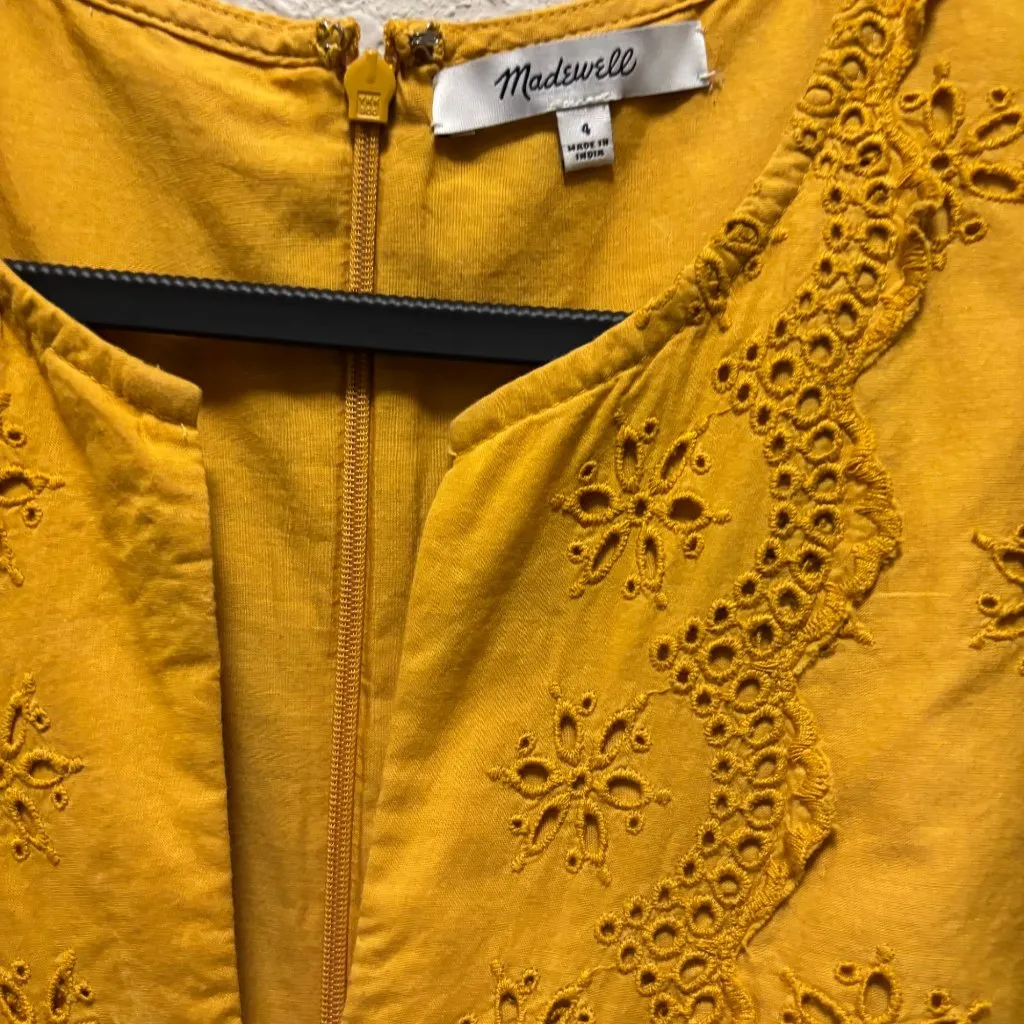 Madewell Womens Scalloped Eyelet Midi Dress Yellow  Short Sleeve Size 4 - Image 6