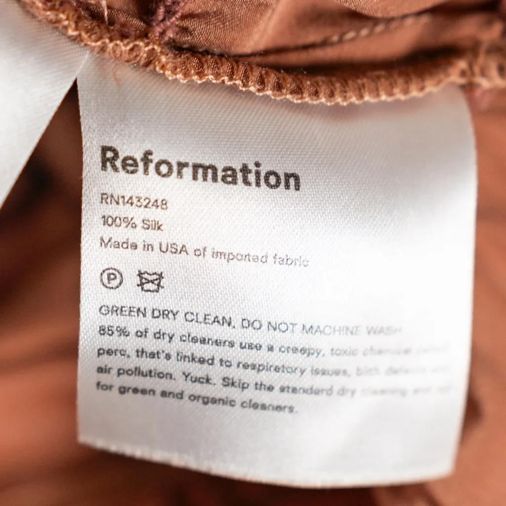 Reformation Viviana  Ruched Cinched Silk Satin Tie Shoulder Tank Top Copper XS - Image 3