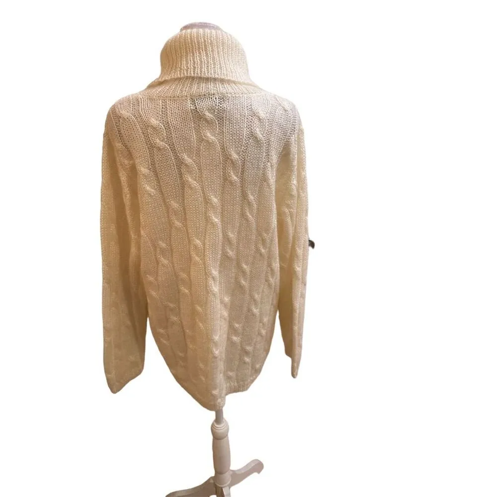 Studio Works Women's Ivory Cable Knit Turtleneck Sweater Size M - Image 3