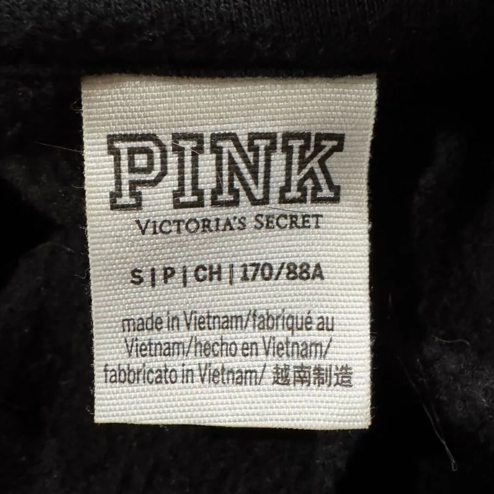Victoria’s Secret PINK Black Zip Up Hoodie Sweatshirt Women’s Small - Image 3