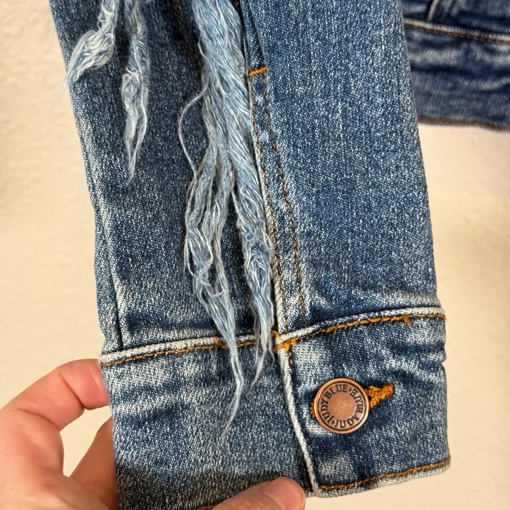 Judy Blue Denim Fringe Jean Jacket Womens S Boho Western Casual Fall Classic - Image 7