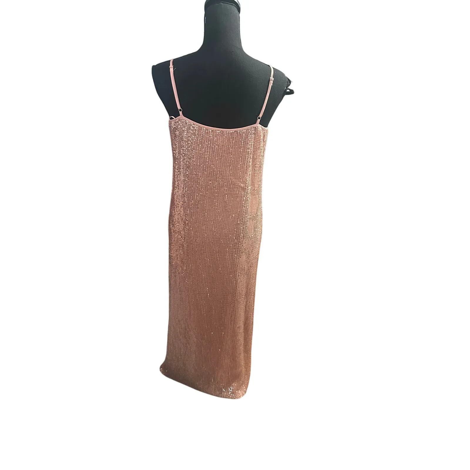 1.STATE “Dramatic Pause” Nude Sequin Midi Slip Dress | Elegant Eveningwear Pink - Image 5